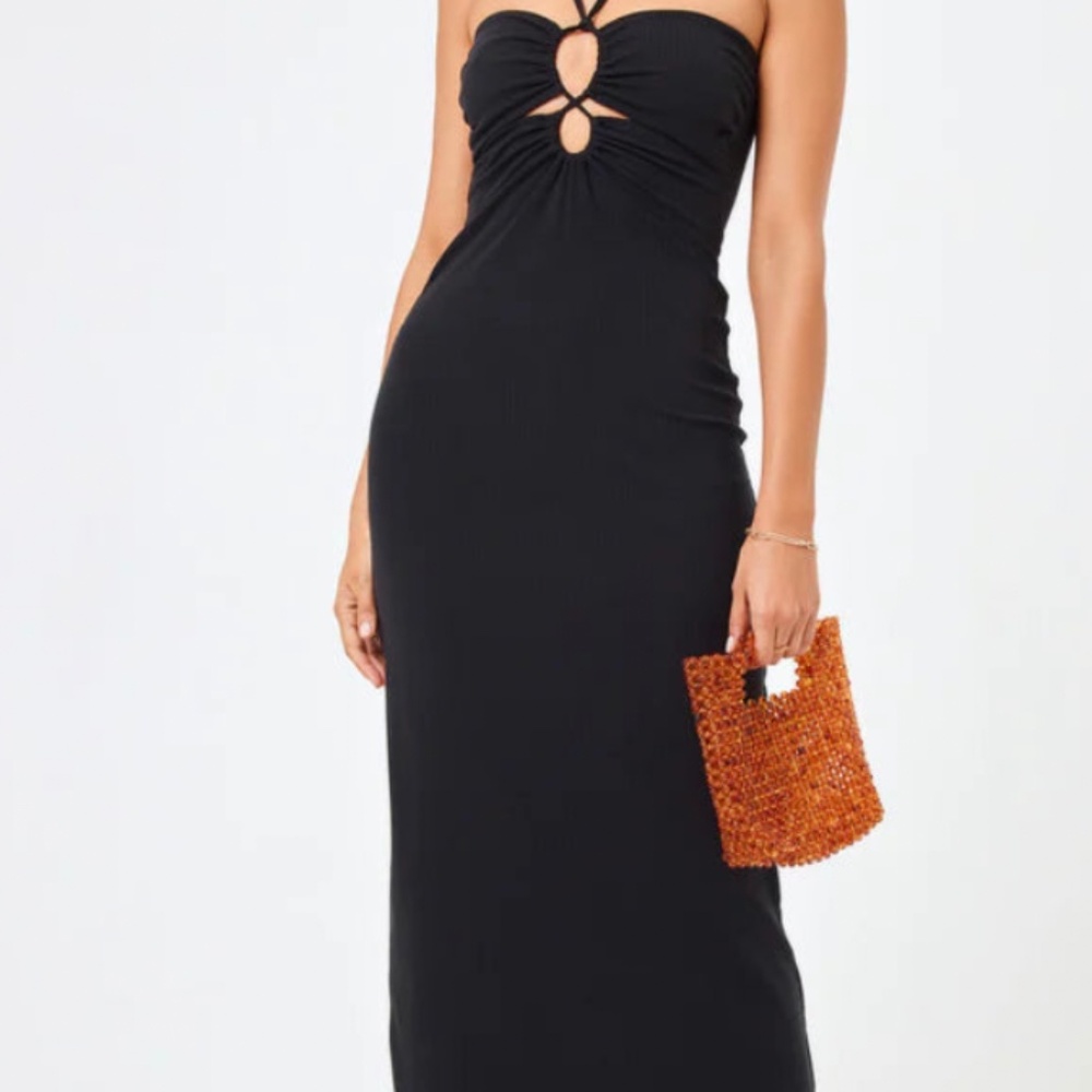 L Space Ellery Black Cutout Knit Midi Dress NWT